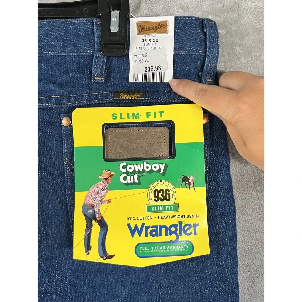 NWT Wrangler Cowboy Cut Jeans Mens 36x32 936 Slim Fit Blue Denim 100% Cotton